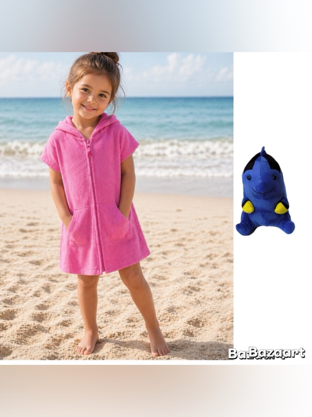 2pc Sz 6 Pink Zip Front Terry Cloth Hooded Swimwear Cover Up W/ Dory Plush